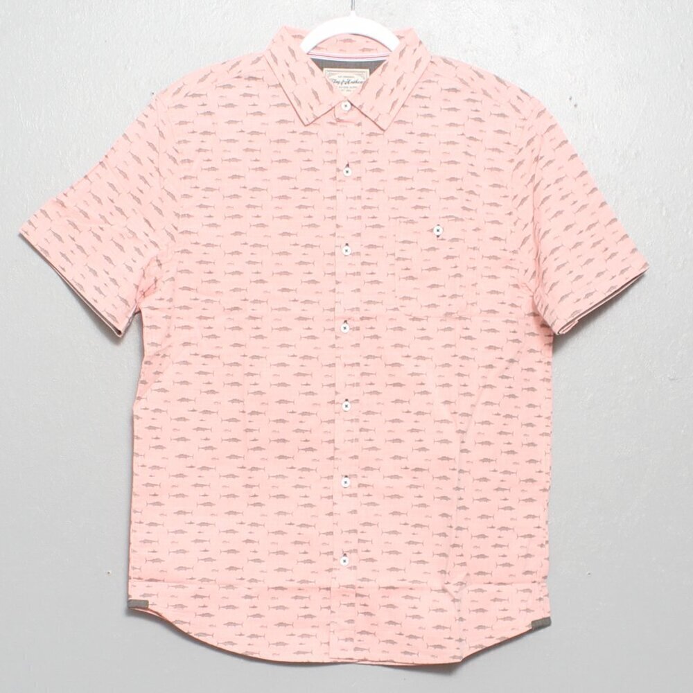 Flag and anthem nwt fish print cotton pink button up short sleeve
